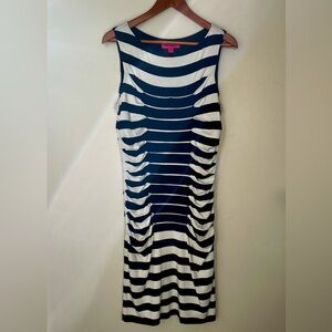 Betsey Johnson Black & White Striped Ruched Midi Dress